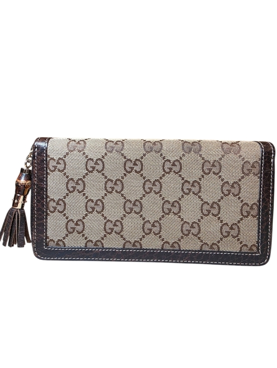 Gucci Handbags - Gucci Beige and Brown GG Canvas Bamboo Tassel Zip Around Long Wallet